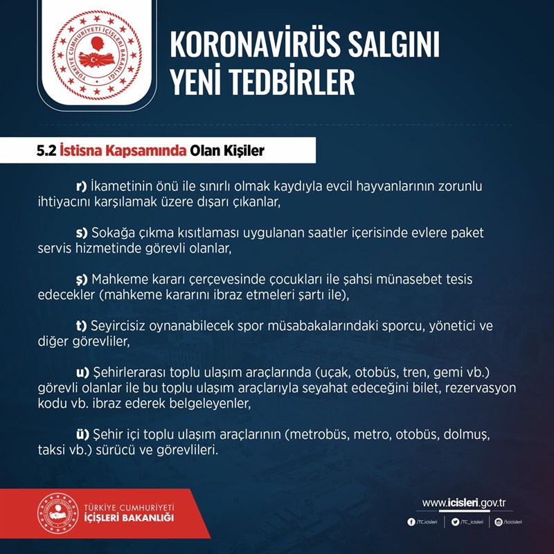 Koronavirus Salgini Yeni Tedbirler Istisna Kapsaminda Olan Kisiler