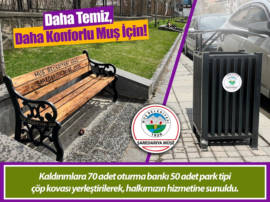 KALDIRIMLARA YENİ OTURMA BANKI VE ÇÖP KOVASI
